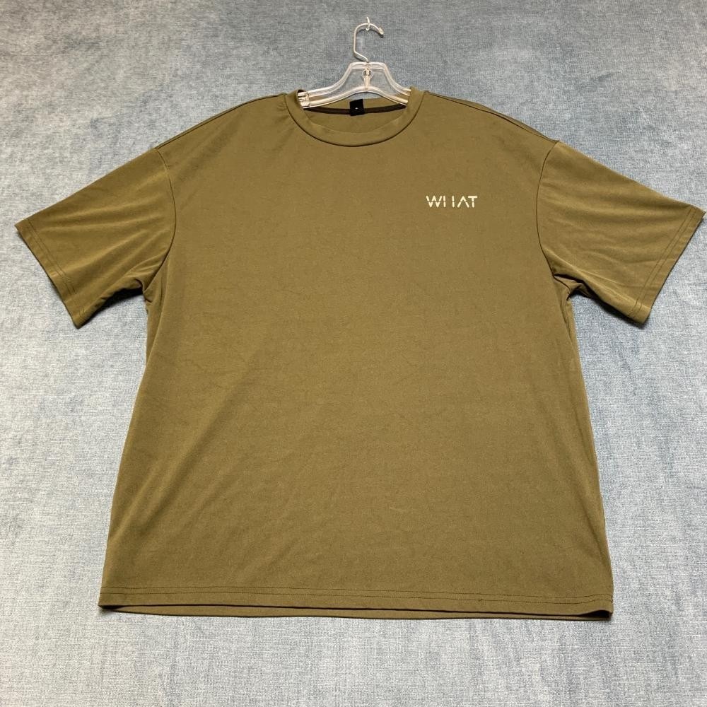 Manfinity WHAT Tee Shirt Mens Large Olive Green Summer Trendy Everyday Wear